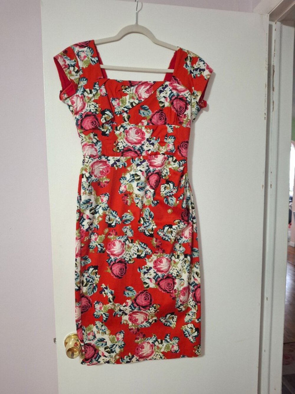The Pretty Dress Company Mock Embroidery Red Pencil Dress Size 12 UK, 8 US